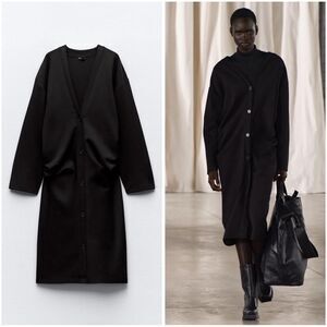 ZARA RUCHED LONG INTERLOCK JACKET
